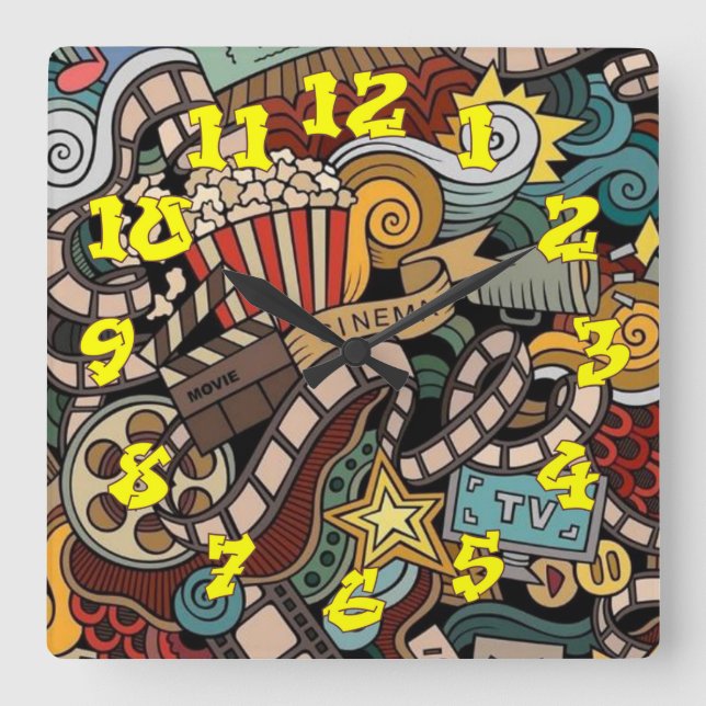 Graffiti Background w/Graffiti Numbers-05 Square Wall Clock (Front)