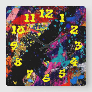 Graffiti Background w/Graffiti Numbers-07 Square Wall Clock
