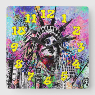 Graffiti Background w/Graffiti Numbers-08 Square Wall Clock