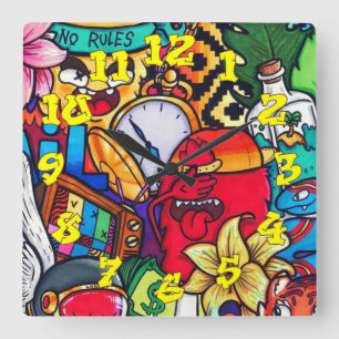 Graffiti Background w/Graffiti Numbers-13 Square Wall Clock