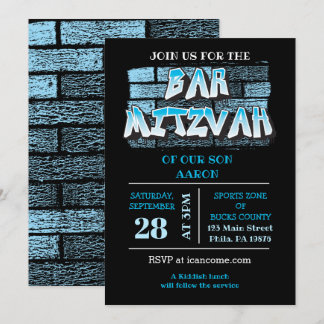 Graffiti Bar Mitzvah Brick Wall Splatter Invite