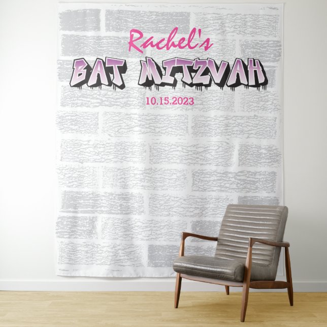 Graffiti Bat Mitzvah Photo Booth Party Backdrop Tapestry (In Situ)