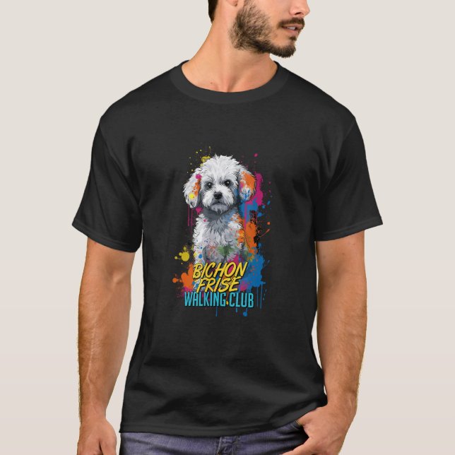 Graffiti Bichon Frise Walking Club Street Dog T-Shirt (Front)