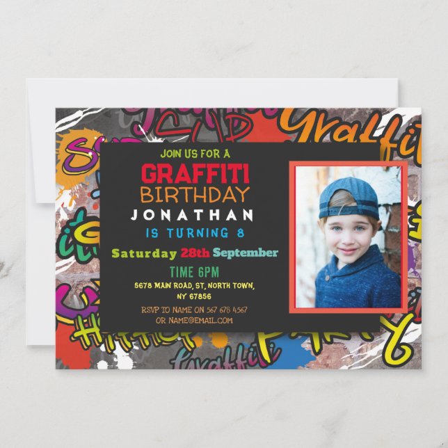 Graffiti Birthday Party Art Crafts Photo Paint Invitation (Front)