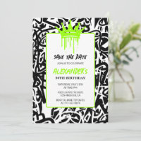 Graffiti Black Green 30th birthday Save the Date