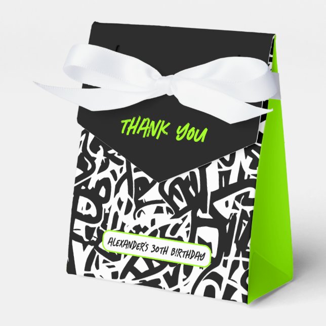 Graffiti Black Green Thank You Birthday Favour Box (Front Side)