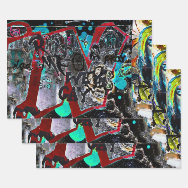 Graffiti Black Red Urban Street Wall Art Wrapping Paper Sheet (Set)