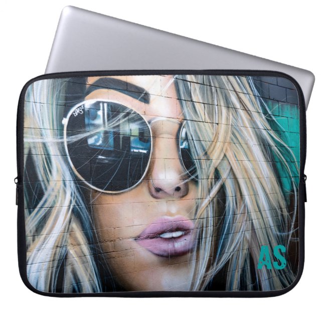 Graffiti Blonde Girl with Round Sunglasses Monogra Laptop Sleeve (Front)