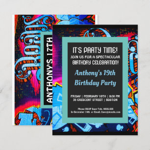 Graffiti Blue Abstarct Birthday Invitation
