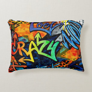 Graffiti Bricks: Urban Abstract Decorative Cushion