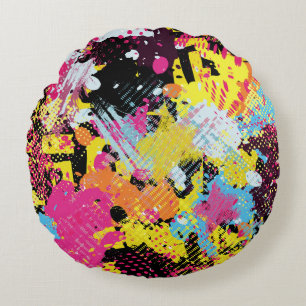 Graffiti bright psychedelic seamless pattern illus round cushion