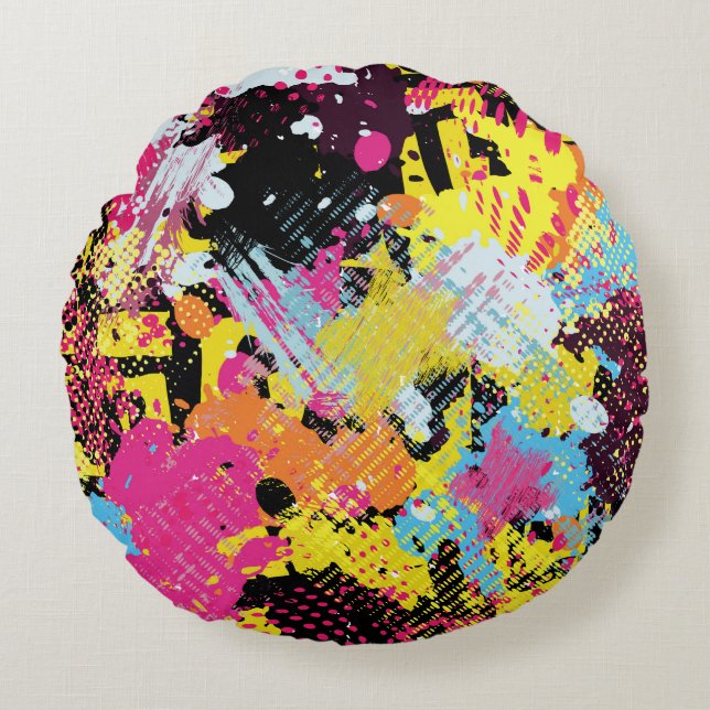 Graffiti bright psychedelic seamless pattern illus round cushion (Front)