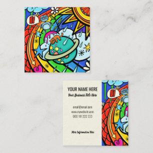 Graffiti Cartoon Rainbow Weather Planet Doodle Square Business Card