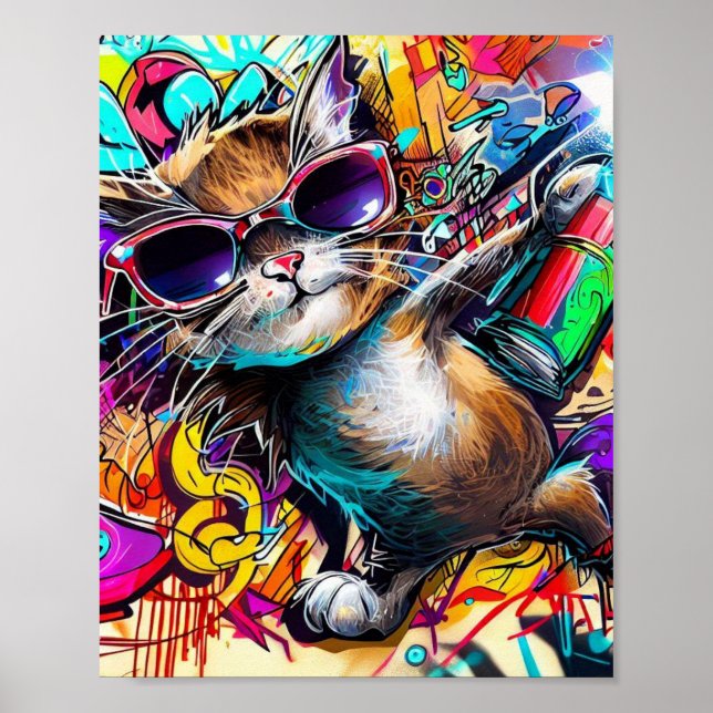 Graffiti Cat: Spray painted cat: taby street art Poster (Front)