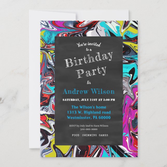 Graffiti chalkboard party invitation (Front)