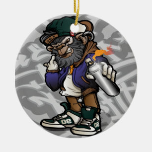 graffiti character hip-hop monkey holding spray ceramic tree decoration