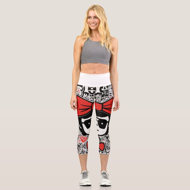 Graffiti Chic Leggings: Keith Haring x Japanese Ba Capri Leggings (Front)