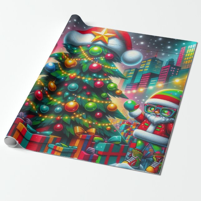 Graffiti Christmas Wrapping Paper (Unrolled)