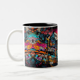 Graffiti Cityscape for a Vibrant, Streetwise Sip Two-Tone Coffee Mug