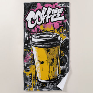 Graffiti Coffee Cup Urban Street Art Illustration Beach Towel