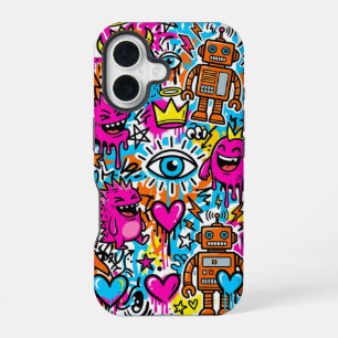 Graffiti Collage Pattern Phone Case iPhone 16