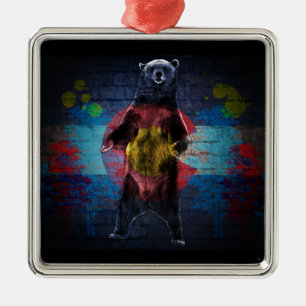 Graffiti Colorado flag grunge bear ornament