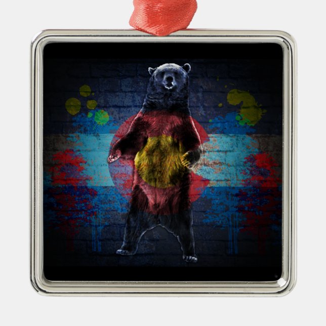 Graffiti Colorado flag grunge bear ornament (Front)