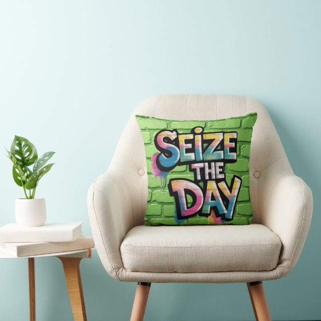 Graffiti Colorful Text Saying Seize The Day Cushion (Chair)
