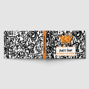 Graffiti Crown Black Orange Birthday Guest Book