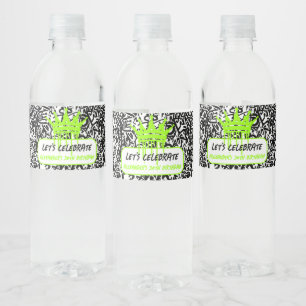 Graffiti Crown Green Let's Celebrate Birthday  Water Bottle Label
