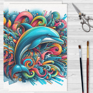 Graffiti Dolphin Rainbow of Colours Decoupage Tissue Paper