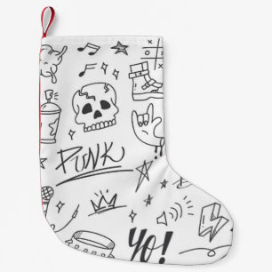 Graffiti Doodles: Punk Music Scribble Small Christmas Stocking
