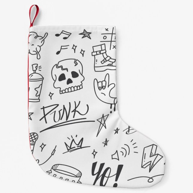Graffiti Doodles: Punk Music Scribble Small Christmas Stocking (Front)