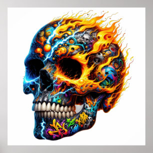 Graffiti Flame Skull Poster