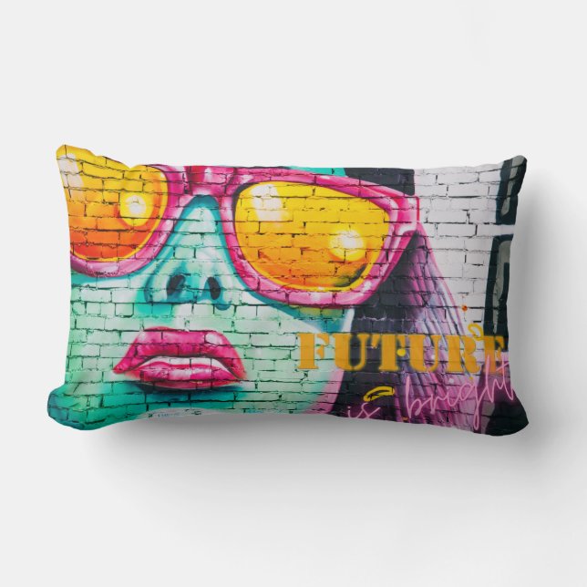Graffiti Future Is Bright Girl & Sunglasses Lumbar Cushion (Front)