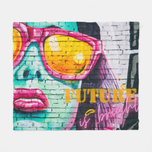 Graffiti Future Is Bright Neon Girl & Sunglasses Fleece Blanket