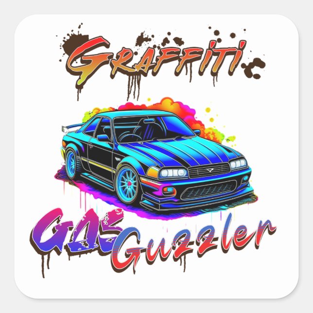 GRAFFITI GAS GUZZLER - DRIFT CAR SQUARE STICKER (Front)