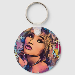 Graffiti Girl Button Keychain