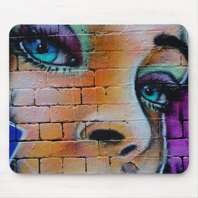 Graffiti Girl Purple Blue Pretty Eyes Mouse Mat (Front)
