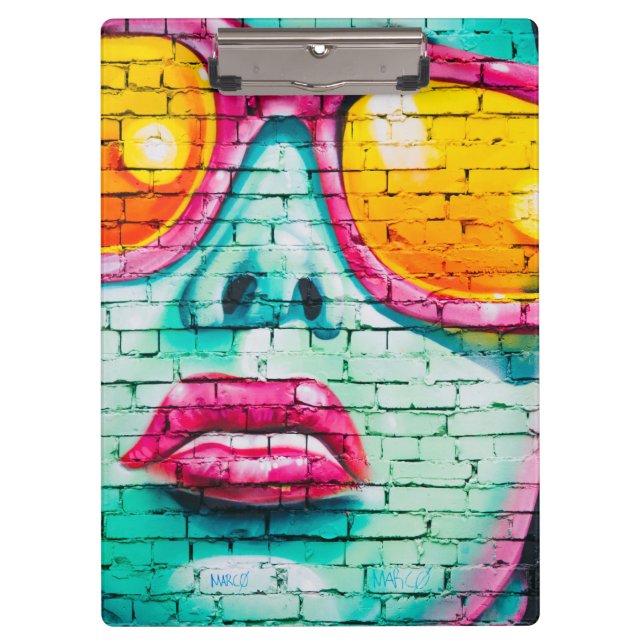 Graffiti girl street art teal pink pop art clipboard (Front)