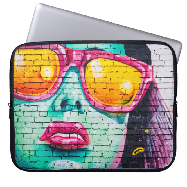 Graffiti girl urban pop street art woman colourful laptop sleeve (Front)