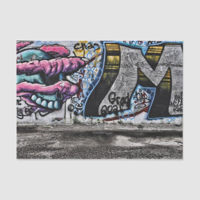 Graffiti Grey Pink Urban Street Brick Wall Art Tissue Paper (Front)