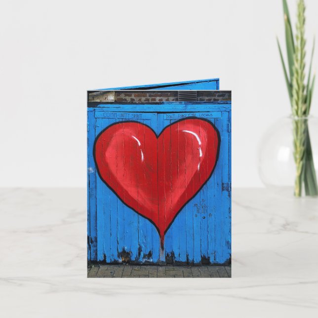 Graffiti Heart, blue wall, Valentine, small Card (Front)