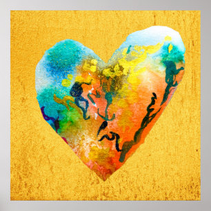 Graffiti heart gold watercolor art poster