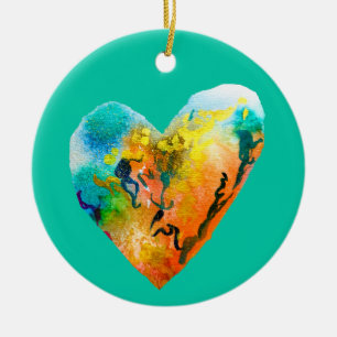 Graffiti heart watercolor art ceramic tree decoration