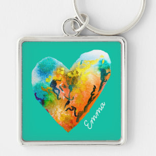 Graffiti heart watercolor art key ring