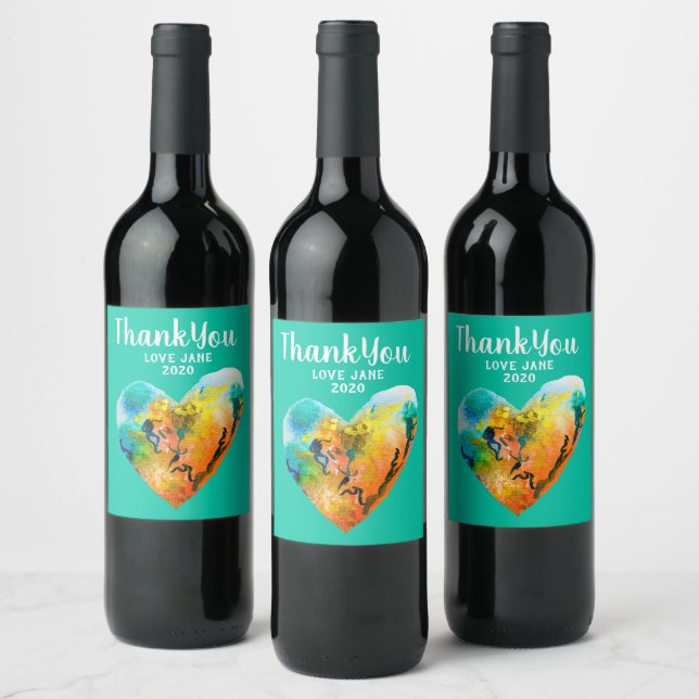 Graffiti heart watercolor art wine label (Bottles)