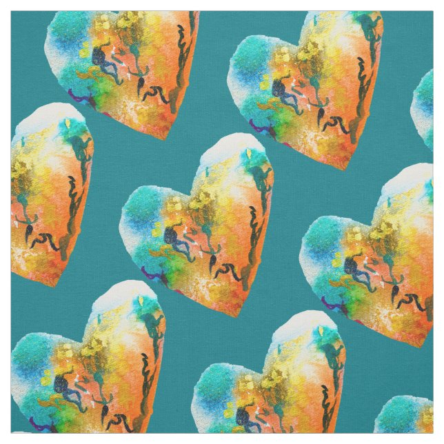 Graffiti heart watercolor street art fabric (Swatch)
