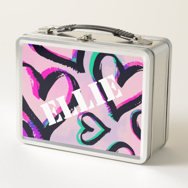 Graffiti Hearts Stainless Steel Lunchbox (Front)