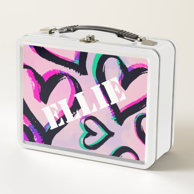 Graffiti Hearts White Lunchbox (Front)